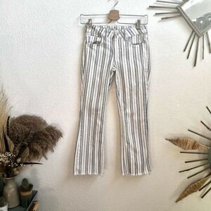 Pilcro and the Letterpress Cream Blue Stripe High-rise Bootcut Raw Hem Size 25